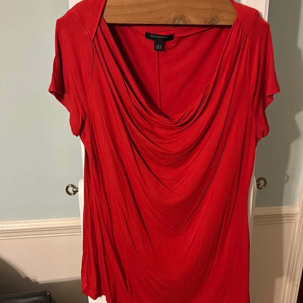 Banana Republic red work blouse. Flowy and draped at neck